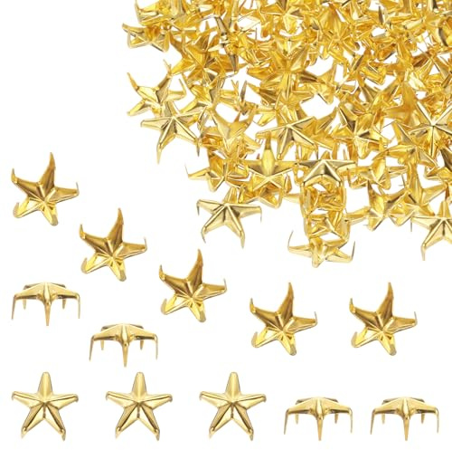 QUARKZMAN 150PCS 12mm Étoile Métallique À Griffes Petite 5-Griffes Ton Or Perles Punk À Main Clous Rivets Caps Spike Tête De Clou pour DIY Cuir Vêtements Sac Chaussures