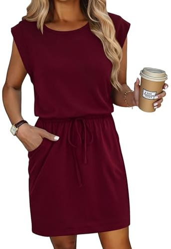 Hotouch Vestido de Verano para Mujer Vestidos sin Mangas con Cordón Ligero y Aireado Dress de Playa y Bolsillos