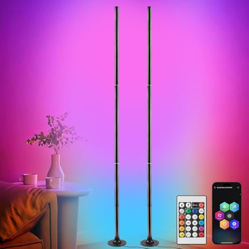 Aourow LED Stehlampe Wohnzimmer RGB Dimmbar - 2 Stück 120cm Standleuchte mit Fernbedienung & App, 16 Millionen Farben, Musik-Sync & DIY-Modus für Gaming, Schlafzimmer, Büro