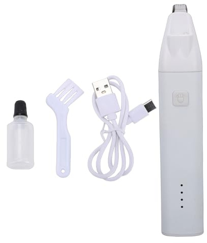 Qcwwy Kabelloser Tierhaarschneider, Sicherer Elektrischer Wiederaufladbarer Haarschneider, Geräuscharmer Pfotenschneider, Leiser Nagelschleifer, Rasierer für Pfoten, Ohren, Gesicht, (WHITE)