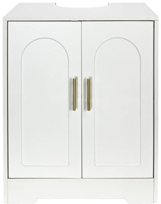 OHS White Arch Under Sink Bathroom Cabinet, Free Standing Wooden Bathroom Storage Under Sink Cabinet with 2 Doors & Shelf Under Basin Unit Cupboard, 60 x 30 x 60cm
