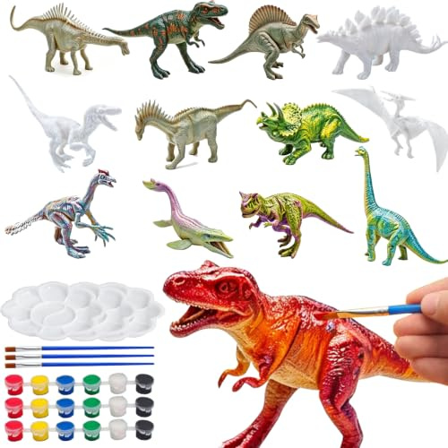 XIEXIESHER 3D Dinosaurier Malset 12 Große Dinosaurier+18 Farben+3 Paletten+3 Pinsel Dino Geburtstag Deko Dino Pinata Füllung Give Aways Basteln Kunst Mitgebsel Geburtstag