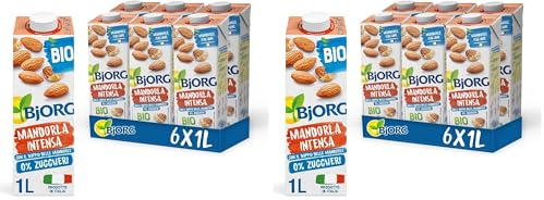 BJORG Bevanda di Mandorla Intensa Biologica 0% Zuccheri, Bevanda Vegetale a Basso Contenuto di Grassi, Ottima per Cappuccino, Senza Glutine, Gusto Intenso, Vegan, Formato 6 x 1L (Confezione da 2)