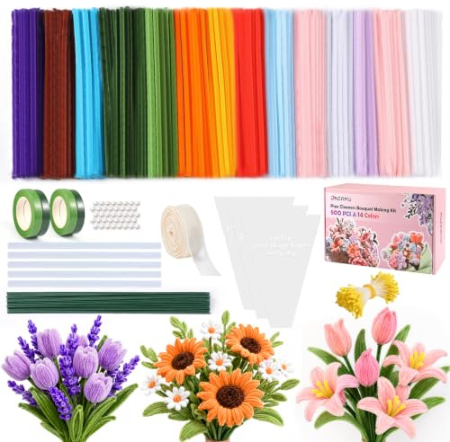 OneAmg Limpiapipas Manualidades 800 Piezas14 Colores Limpia Pipas Para ManualidadesIncluye Cinta Floral Ramas Artificiales Cintas Decorativas Cuentas Pistilos y Barras de Pegamento Termofusible