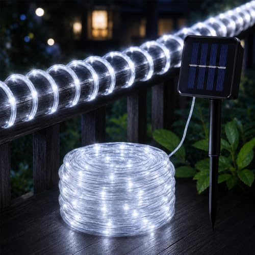 Kaleora Solar Lichtschlauch Lichterkette, 7M 50 LED Kaltweiß Solar Lichterschlauch Aussen Wasserdicht 8 Modi, Lichtschlauch Außen für Garten, Balkon, Terasse, Weihnachten, Party Deko