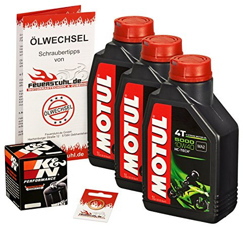 Motul 10W-40 Öl + K&N Ölfilter für Yamaha YZF-R6, 99-05, RJ03 RJ05 RJ09 - Ölwechselset inkl. Motoröl, Filter, Dichtring