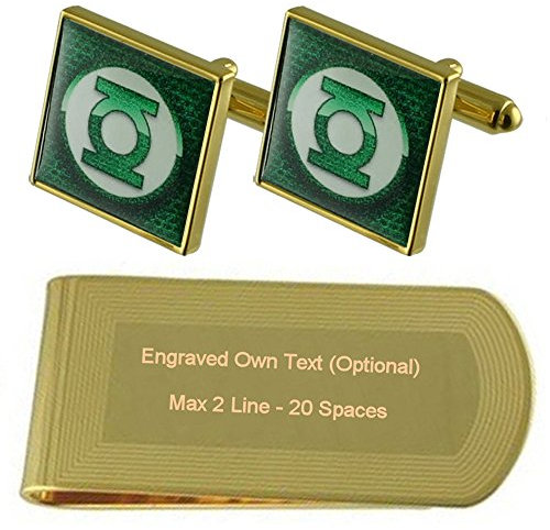 Green Lantern Gold-Manschettenknöpfe Geldscheinklammer Gravur Geschenkset