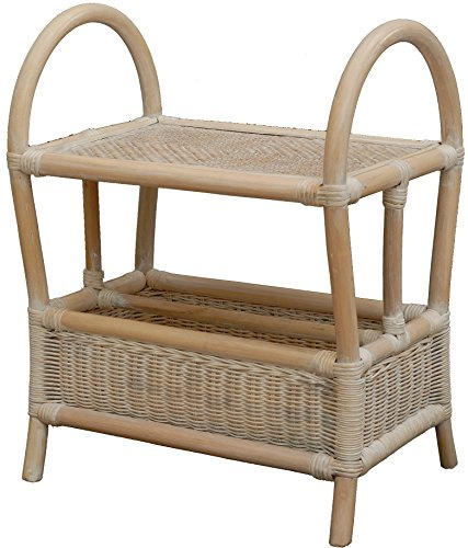 Korb-Outlet Exklusiver Zeitungsständer mit Ablage / Magazinsammler aus Natur-Rattan (Vintage Weiss)