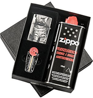 ZIPPO GESCHENKSET EINSEITIGE Gravur ZIPPO Regular Chrom Brushed Silber matt GESCHENKBOX | Feuerzeugbenzin | FEUERZEUG Wunschgravur | Zippo graviert Foto Text | personalisiert individuell