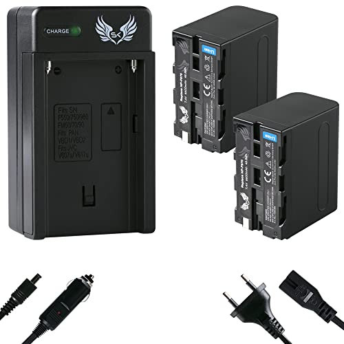 2X SK Akku Ersatz für Sony NP-F970 |- 6600mAh -| + Charger für Sony Akku NP-F550 NP-F730 NP-F750 NP-F960 NP-F980 NP-F990 // Blitzgeräte Videoleuchten