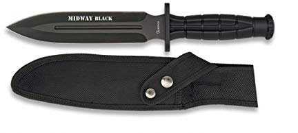 Albainox 32287 Cuchillo Supervivencia ALB. Midway Black. 18 Herramienta para Caza, Pesca, Camping, Outdoor, Supervivencia y Bushcraft + Portabotellas de regalo