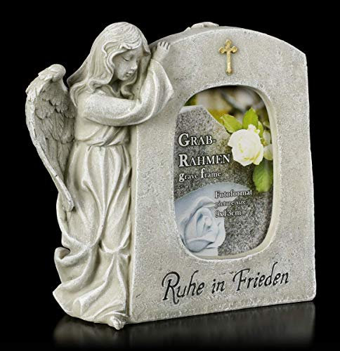 Figuren Shop GmbH Grab Bilderrahmen Engel - Ruhe in Frieden | Zeremonielle Deko, handbemalt, H 21 cm