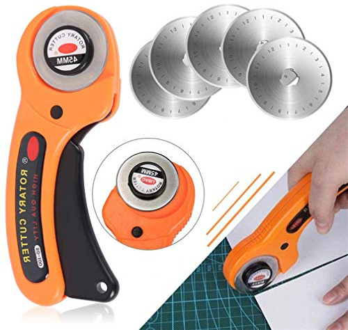 Taglierino rotante con lame, con manico da 45 mm, ideale per trapunte, tessuto, carta, pelle, scrapbooking, stoffa, materiale per artigianato Orange