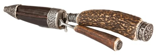 Holz-Leute Trachtenmesser, Jagdnicker, Hirschfänger für die Lederhose aus Hirschhorn mit Gabel