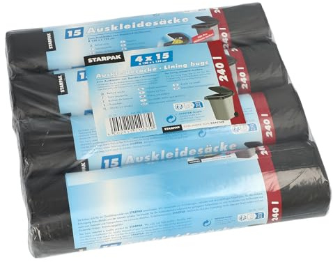 PAPSTAR 60 bolsas para cubos de basura de 240 L, 135 cm x 120 cm, color negro, 60 unidades