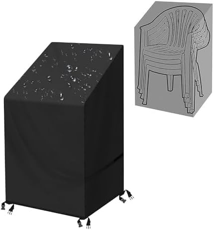 SIRUITON Housse de Chaise de Jardin Housse de Chaise Empilable Imperméable Coupe-Vent Anti-poussière Anti-UV Robuste Tissu Oxford 420D Noir 120x65x65/80CM (2 Pack)