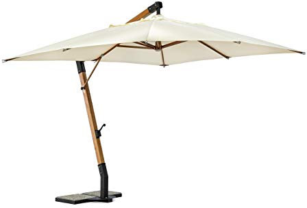 Bizzotto Ombrellone da Giardino in Legno, Palo Girevole decentrato a 180°, Braccio Laterale e Telo Poliestere 270 gr Ecru (3x4)