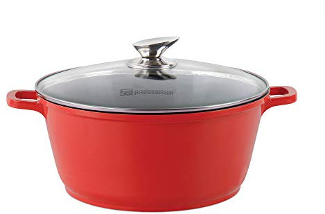 SQ Professional NEA Die-Cast Aluminium Stockpot with 3-Layer Non-Stick Coating Stew Pots Induction Casserole Pan Tempered Glass Lid with Steam Vent