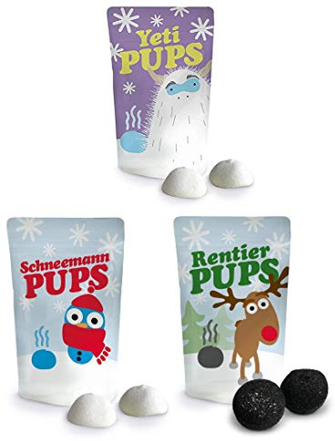 Liebeskummerpillen Weihnachts-Pups-Set Rentier Schneemann Yeti 3x18g | origineller Scherzartikel und Spaßartikel für Erwachsene, Kinder, Kollegen und Familie, ideal für Wichteln, Advent und Party