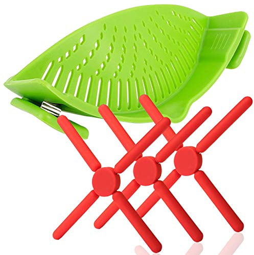 SourceTon Silikon-Untersetzer, Schnappsieb und rutschfeste, faltbare Silikon-Untersetzer, hitzebeständiger Ausgießer und zusammenklappbarer Kreuz-Design Silikon-Untersetzer, 4 Stück