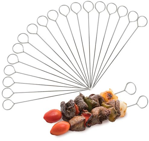 OVERGRILL BBQ Skewers Stainless Steel: 20 Metal Skewers – 9in Barbecue Skewers Sticks – Stainless Steel Skewers – Metal Grill BBQ Sticks – BBQ Tools
