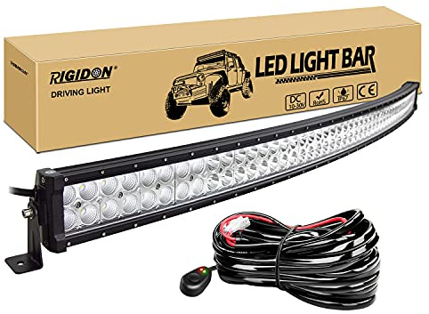 RIGIDON Gebogene 52 Zoll 130cm 300W led lichtleiste mit 12v kabelbaum kit | 6000K weiß, wasserdichte, lightbar, offroad beleuchtung, arbeitsleuchte, für auto KFZ ATV LKW 4x4 fahrzeuge traktor Pickup