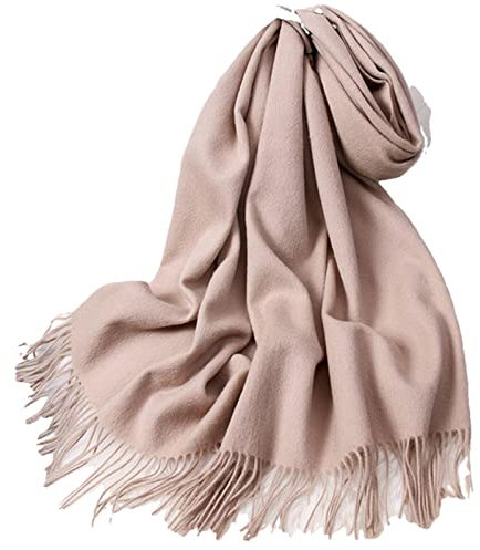 UKKO Kaschmirschal Winter Wollschal Frauen Kaschmir Foulard Femme Verdicken Merinowolle Wollschals-Beige,180X60Cm