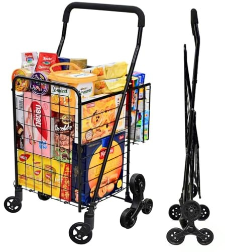 Kiffler Einkaufswagen mit 360° drehbaren Schwenkrädern, Treppensteiger, Mehrzweckwagen, leicht zusammenklappbarer Wagen mit Dreirädern, 29,9 kg verlängerter Schaumstoffbezug, Trolley für Treppen,