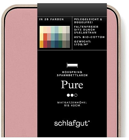 Schlafgut Pure Boxspring Spannbettlaken 140x200cm bis 160x220cm Purple Mid, Spannbetttuch aus weicher Biobaumwolle | Bettlaken, Spannbetttuch 160x200, 160x220 cm, Lila, Boxspringbett, bis 40 cm Steg, Bio Baumwolle Elasthan, Made in Green