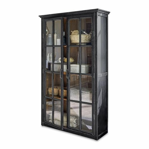 Loberon Schrank Keanu, antikschwarz | charmanter Used-Look, Vintage-Charakter, Shabby Chic, Vitrinenschrank, Kiefernholz, Furnierschichtholz, Glas