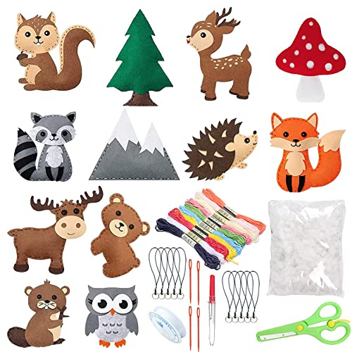 Allazone Nähset Kinder, DIY Filz Bastelset, Filz Nähen Kits, 12 Stil DIY Nähset Kinder Tierformen aus Filz für Kinder Pädagogische und Anfänger