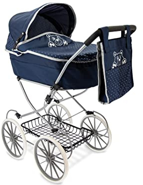 Teorema Giocattoli Carrozzina per Bambole Leggera e Pieghevole, Carrozzina per Bambole con Cappotta Regolabile, Cesto Portaoggetti, Struttura in Metallo, Passeggino Giocattolo Bambina Manovrabile, Blu