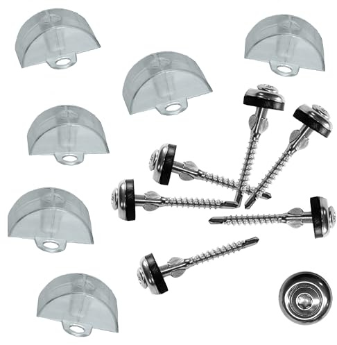 GK Befestigungsset: 25er Spengler-Set mit Bohrspitze & Bohrflügel + Sinus-Profil 76/18 Abstandshalter aus UV-beständigem Kunststoff für Wellplatten aus Polyester, PET, PVC, Polycarbonat und Acrylglas