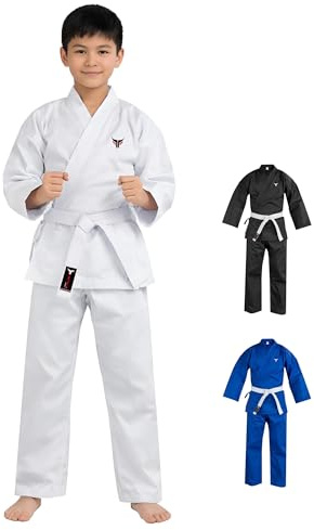Mytra Fusion Uniforme Gi de Karaté Enfant avec Ceinture – Tenue d’Entraînement Arts Martiaux 200 g pour Garçons et Filles – Tenue de Karaté Étudiant (Blanc, 0000/100)