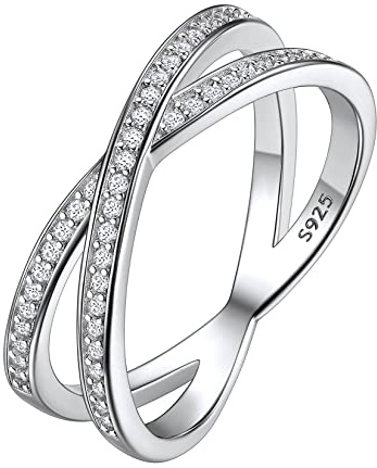 Suplight Anello Donna 925 Argento con Brillantini Bianchi Neri Zirconia Cubica Anello Donna Argento Fascia Fedina Donna Misura 7-27 Confezione Regalo