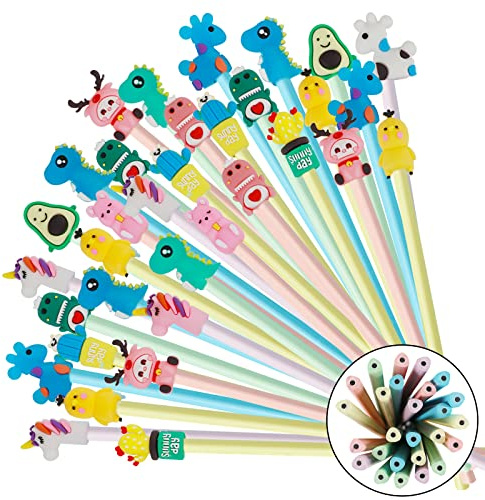 Bomtop 32 Pezzi Matite Bambini Matita Ergonomica Triangolare, Topper per Matite Gadget Compleanno Bambini Regalini Fine Festa per Natale