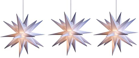 Novaliv 3er Sparset Weihnachtssterne Dekosterne 40cm Weiss für AUSSEN Kabel mit Trafo & Timerfunktion 3D Stern 18 Zackig Leuchtstern Weihnachtslicht Winterbeleuchtung 3D Stern Weihnachtslicht