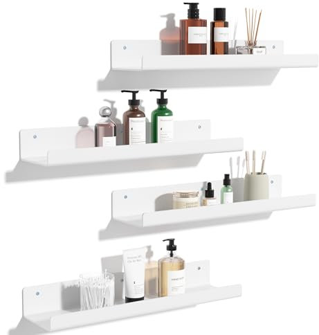 upsimples 4 Stück Wandregal, badregal ohne Bohren, acryl Regal, 38cm wandregal kinderzimmer, kleberegal, wandregal weiß