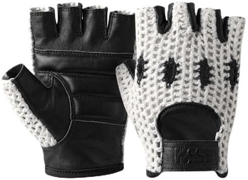 PSS Mitaines Gants Cuir Crochet Filet Mailles Homme Conduite Vélo Cyclisme VTT Gants Cuir sans Doublure Gants sans Demi Doigts Rembourré Été Hiver, Noir, Taille XL