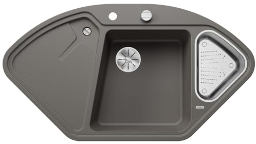 BLANCO DELTA II Fregadero de granito de color gris silcán, tipo de montaje: instalación desde arriba, lavabo principal a la izquierda, para armarios inferiores de 80 cm de ancho, fregadero esquinero