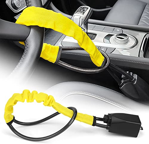 Antivol Voiture Serrure Volant Bloque, Anti Vol Auto Sécurité, Universel Protection Antivol de Vol Véhicule Campingcar Van Camion SUV Robuste, Ajustement Universel, 2 Clés (Jaune)