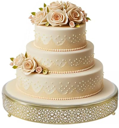FEICTPOX Runt tårtställ i metall, muffins, efterrätt, kaka, fruktdekoration för bröllop, födelsedag, babyshower, jubileum (40 cm, guld)
