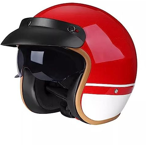 Motorradhelm Jethelm Halbhelme Halbschalenhelm Mit ECE Genehmigt mit Eingebautem Visier Brain-Cap Halbschale Roller-Helm Scooter-Helm Jet-Helm Retro Für Erwachsene Herren Damen B,XL