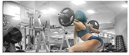 Pixxprint Glasbild Panorama, Wandbild aus Echtglas, Sportliche Frau mit Hantelstange, 120x50 cm, inkl. Aufhängung und Abstandshalter