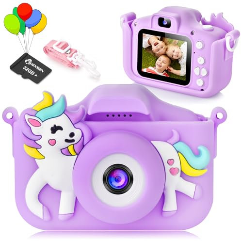 ARNSSIEN Kinderkamera, Digitalkamera Kinder mit HD IPS Bildschirm, 10 Denkspiele & Vollständiger Objektivschutz, Geschenkspielzeug für 3 4 5 6 7 8 Jahre Jungen & Mädchen, 32GB Inklusive