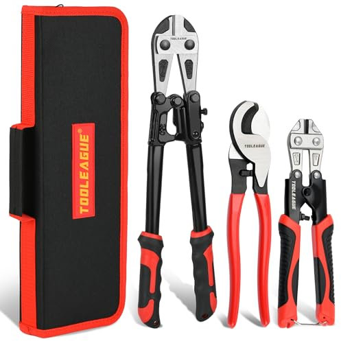 TOOLEAGUE Bolzenschneiderzangen-Set, 35,6 cm, robuster Bolzenschneider, 25,4 cm Drahtkabelschneider, 20,3 cm Mini-Bolzenschneider mit Aufbewahrungstasche, CR-V-Klinge, einfaches Schneiden von