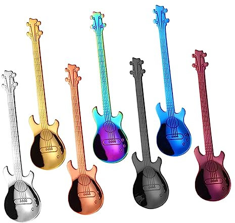 Ciieeo 7stücke Teiliges Kaffeelöffel Im Gitarren-design Bunte Langlebige Und Rostfreie Kaffeelöffel Für Musikliebhaber Und Täglichen Gebrauch