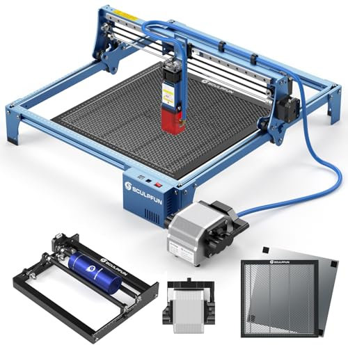 SCULPFUN 10W Laser Graviermaschine mit Air Assist, Laser Rotationswalze, Laser Honeycomb Arbeitstisch,10W Ausgangsleistung, höherer Genauigkeit CNC-Laserschneider und Lasergravierer