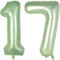 Grand ballon en forme de chiffre 17 en mylar pour 1er 7e 17e anniversaire de mariage - 101,6 cm - Grand ballon gonflable en forme de chiffre 17 - Vert olive