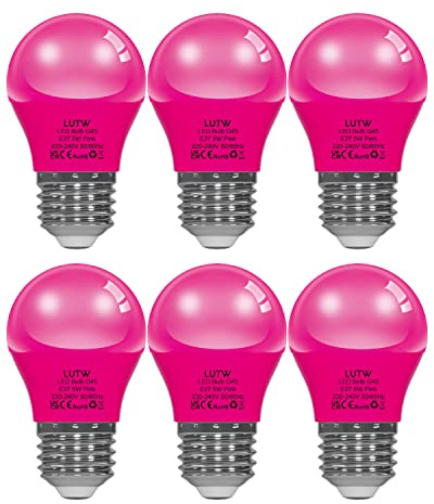 LUTW Rosa Bunte Glühbirne E27 LED, 5W 450LM Leuchtmittel E27 G45, 6 Stück | LED Lampe E27 Farbige ersetzt 40W Glühlampe, für Hochzeit Halloween Weihnachten Party Bar